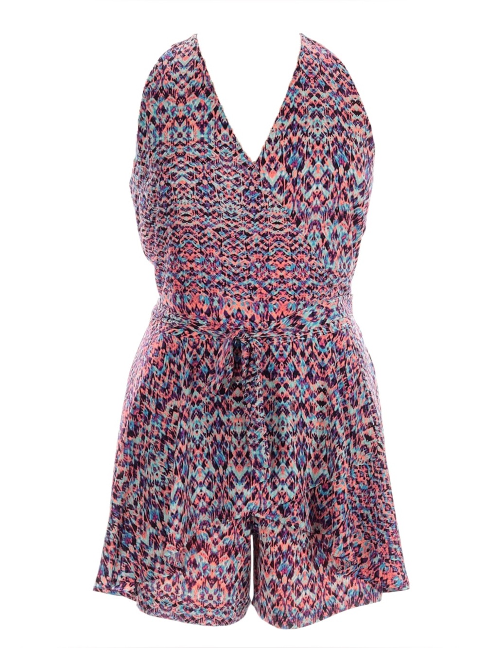 Decree Kaleidoscope Faux Wrap Shorts Romper